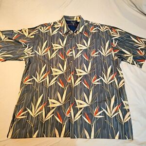 Bamboo Cay Mens Hawaiian Floral Shirt XL Gray Pink White Tan. Button Down